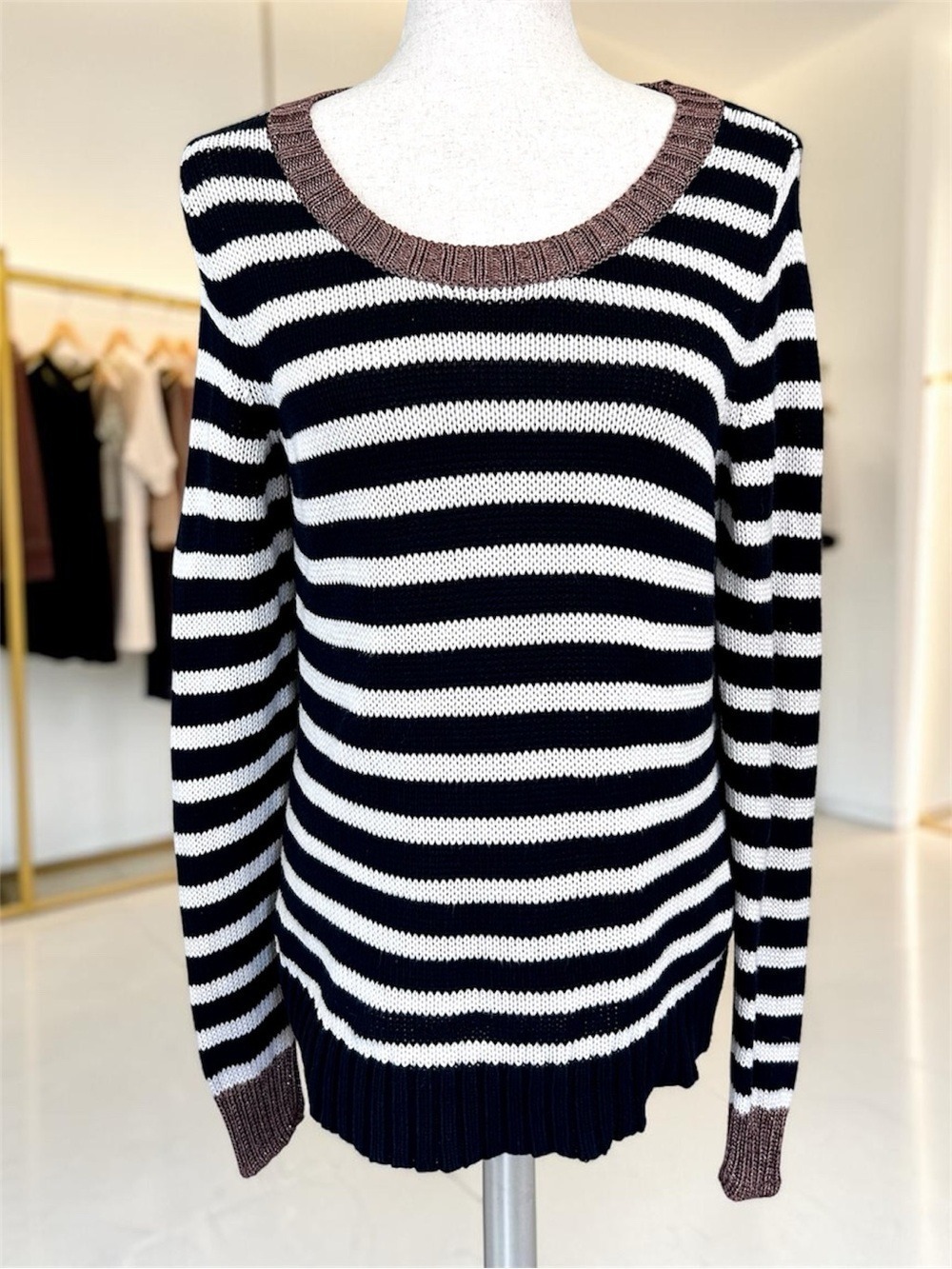Banana Republic Sweater Navy White Striped Cotton Large - Picture 9 of 9